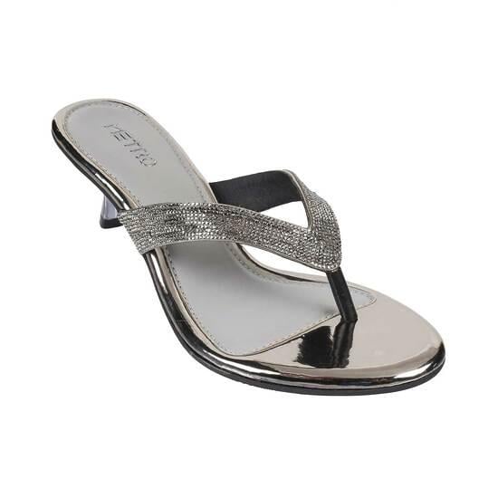 Women Gun-Metal Ethnic Sandals