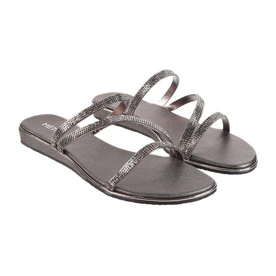 Women Gun-Metal Casual Slippers