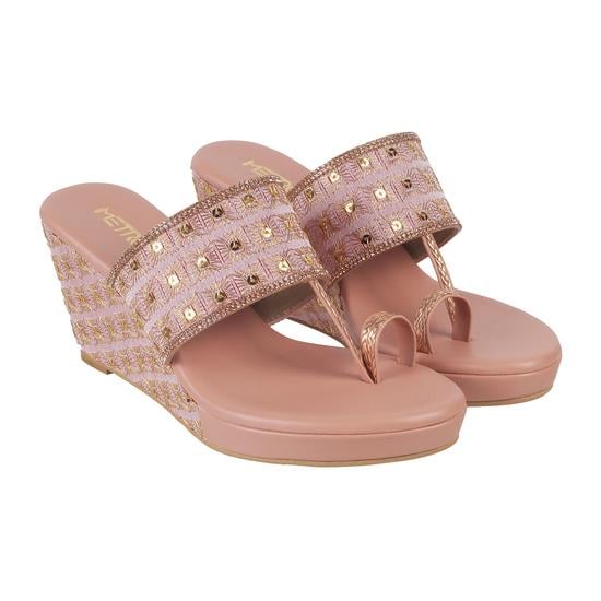 Women Pink Ethnic Slip Ons