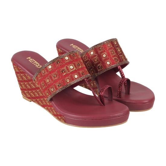 Women Maroon Ethnic Slip Ons