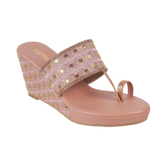 Women Pink Ethnic Slip Ons