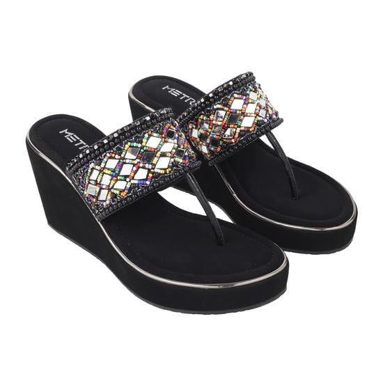 Women Black Ethnic Slip Ons