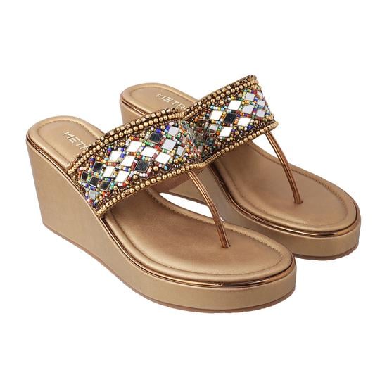 Women Antique-Gold Ethnic Slip Ons