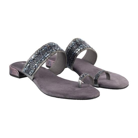 Women Grey Ethnic Slip Ons