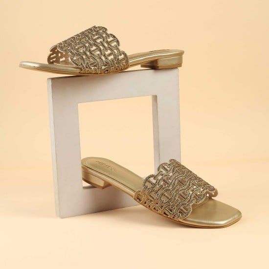 Women Gold Party Slip Ons