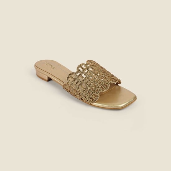 Women Gold Party Slip Ons
