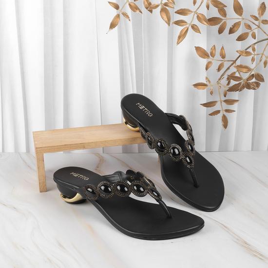 Women Black Ethnic Slip Ons