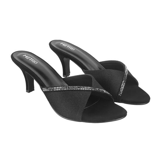 Women Black Party Slides