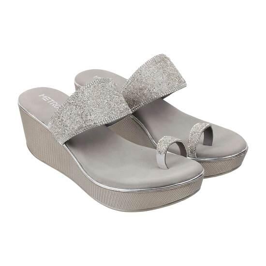 Women Silver Party Slip Ons