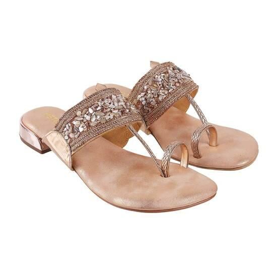 Women Gold Ethnic Slip Ons