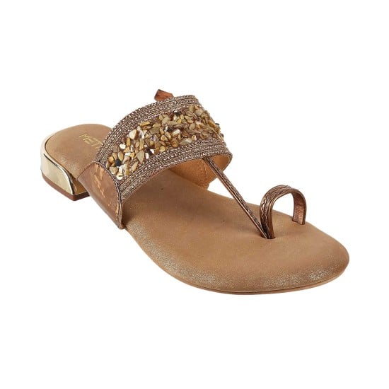 Women Antic-gold Ethnic Slip Ons