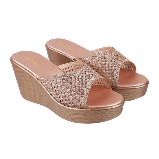 Women Gold Party Slip Ons