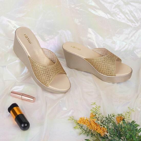 Women Gold Party Slip Ons