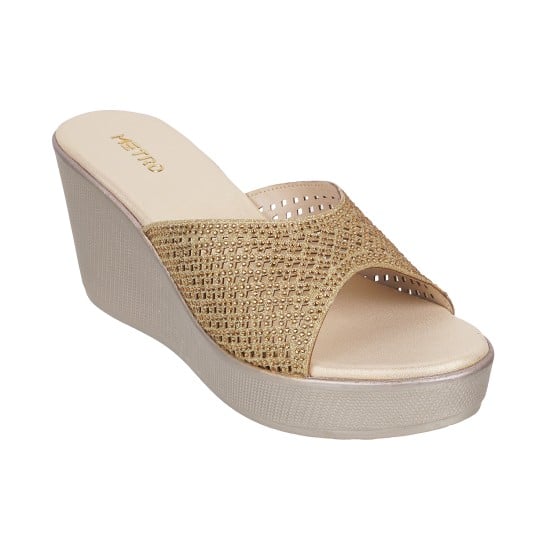Women Gold Party Slip Ons