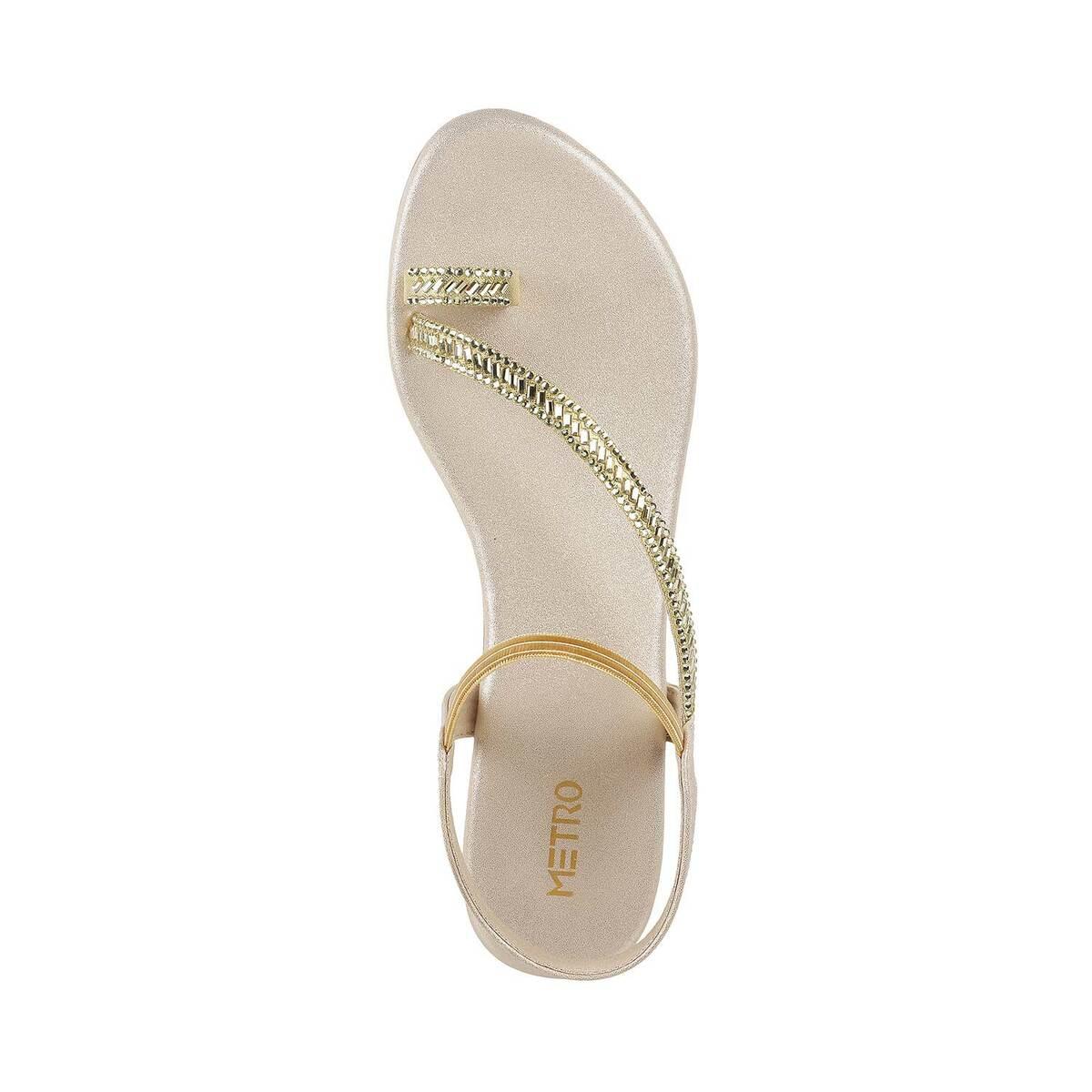 Embellished Leather Flip Flops Gold