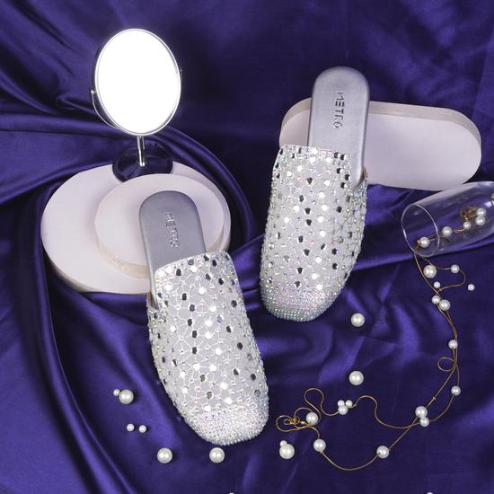 Women Silver Wedding Slip Ons