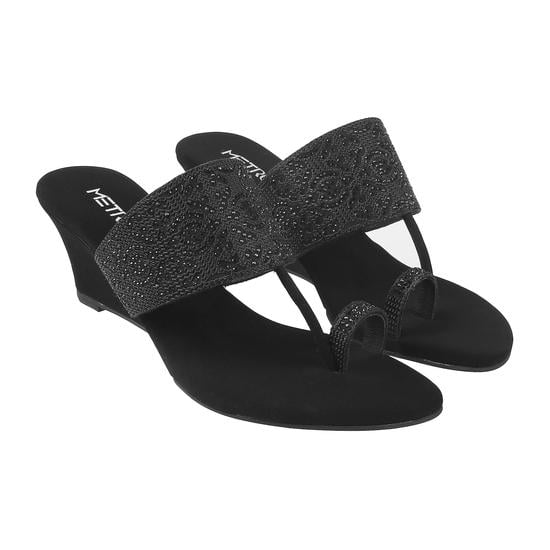Women Black Ethnic Slip Ons