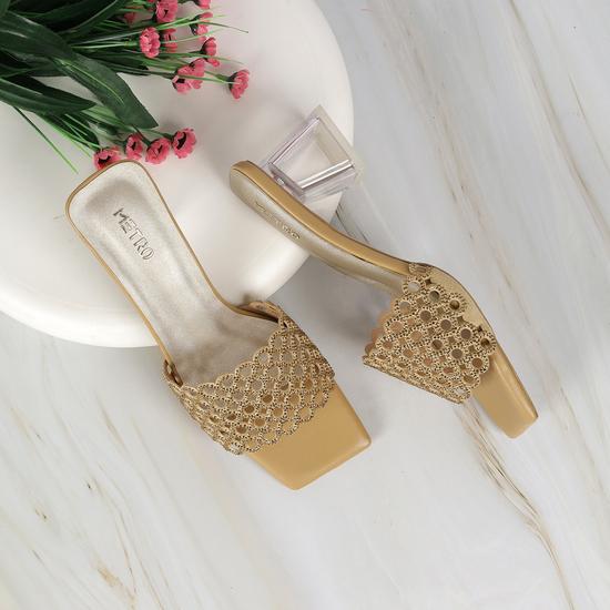 Women Gold Party Slip Ons