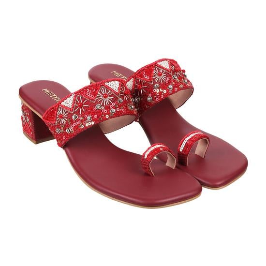 Women Red Ethnic Slip Ons