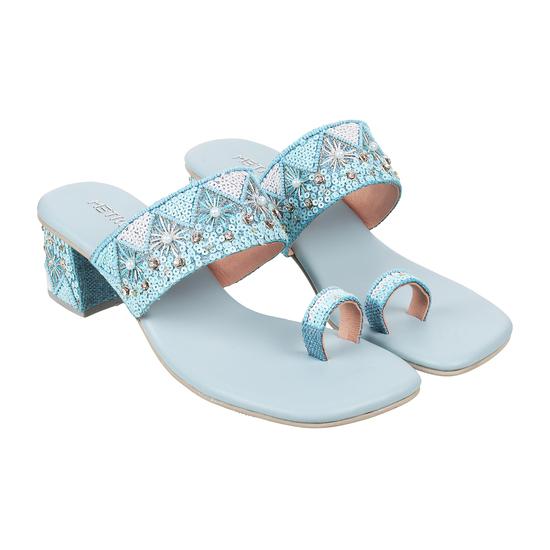 Women Light-Blue Ethnic Slip Ons