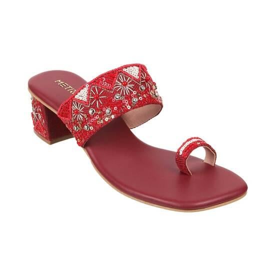 Women Red Ethnic Slip Ons