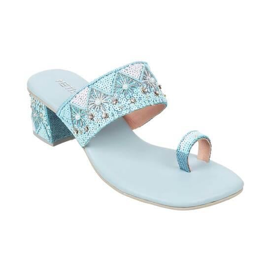 Women Light-Blue Ethnic Slip Ons