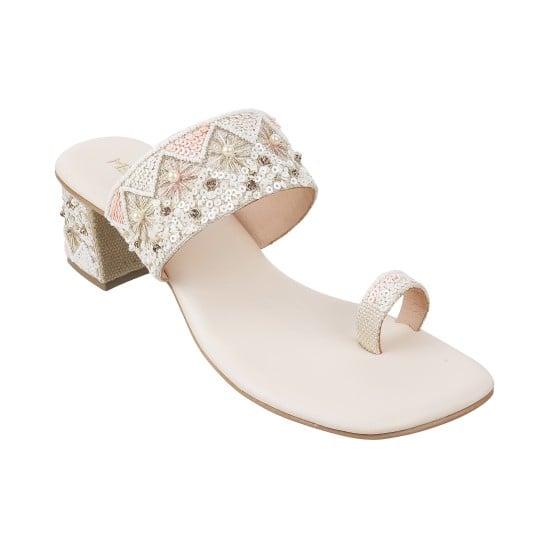 Women Beige Ethnic Slip Ons