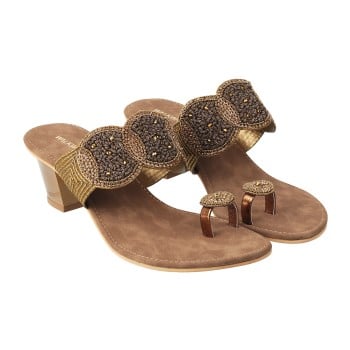 Walkway Women Antic-gold Ethnic Sandals(SKU: 35-5006-28-37)
