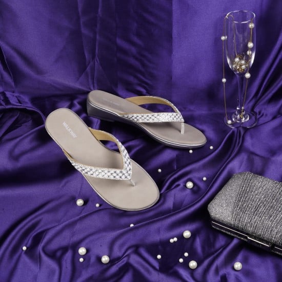 Women Silver Casual Slippers