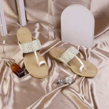 Walkway Women Gold Ethnic Slip Ons(SKU: 35-525-15-38)
