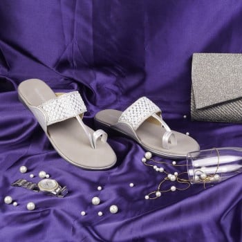 Walkway Women Silver Ethnic Slip Ons(SKU: 35-525-27-39)