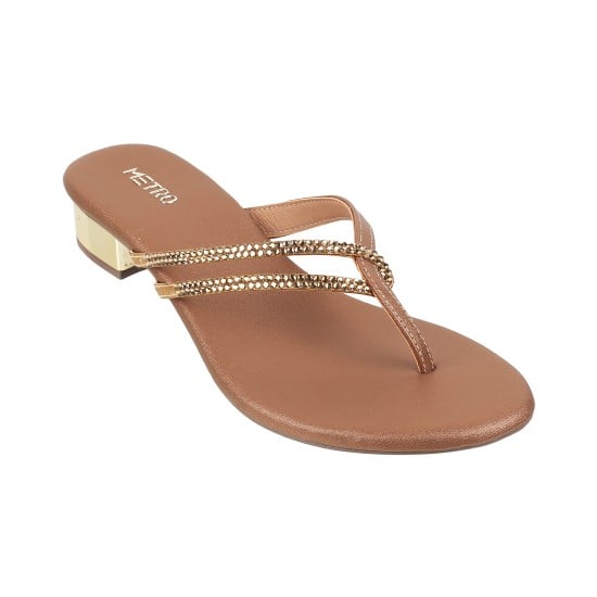 Women Antic-gold Party Slip Ons