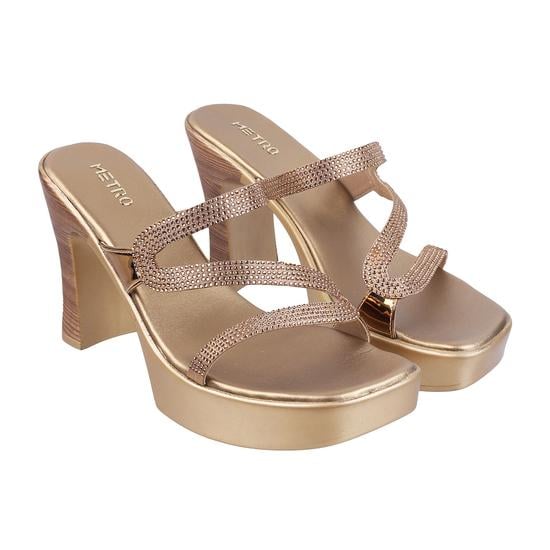 Women Antic-gold Party Slip Ons