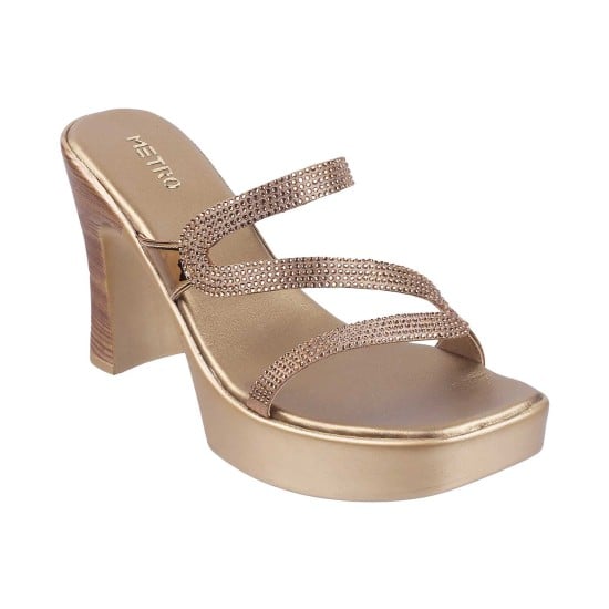 Women Antic-gold Party Slip Ons