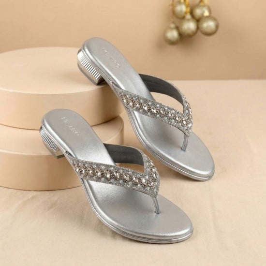 Women Silver Party Slippers