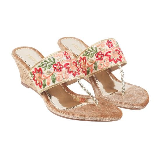 Women Gold Ethnic Slip Ons