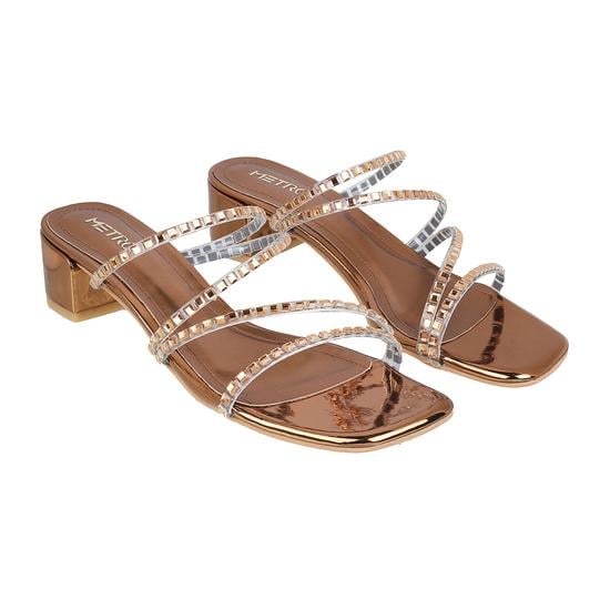 Women Antique-Gold Party Slip Ons