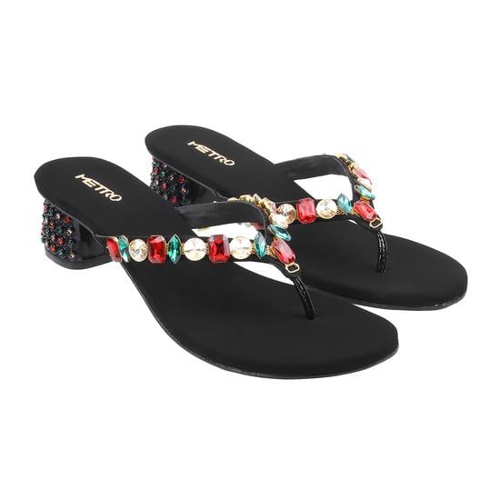 Women Black-Multi Ethnic Slip Ons
