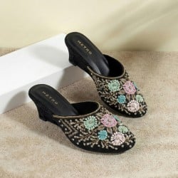 Women Black Ethnic Slip Ons