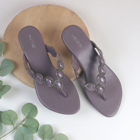 Women Purple Ethnic Slip Ons