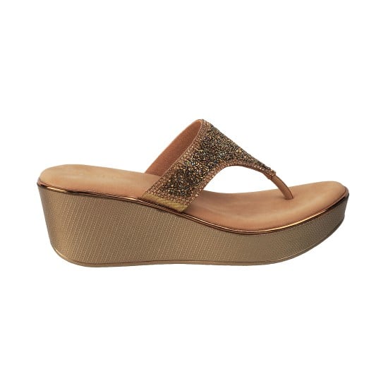 Women Antic-gold Party Slip Ons