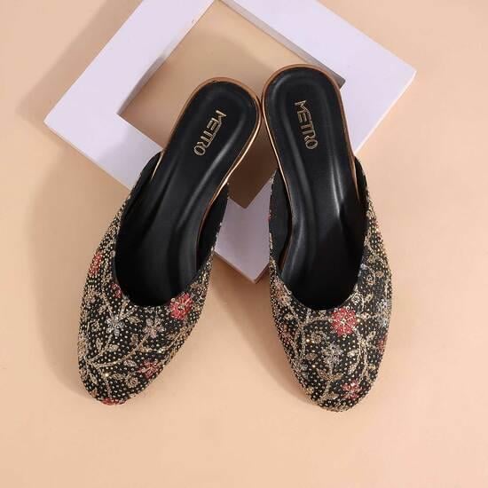 Women Black Ethnic Slip Ons