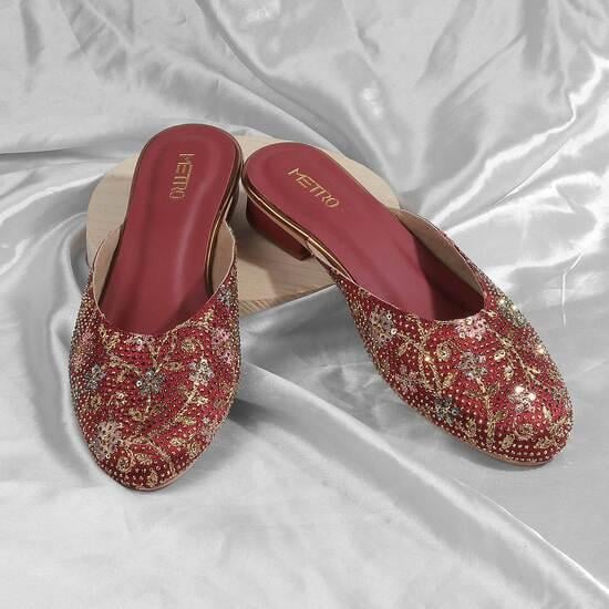 Women Maroon Ethnic Slip Ons