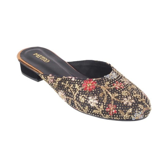 Women Black Ethnic Slip Ons