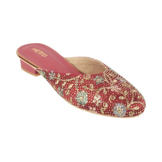 Women Maroon Ethnic Slip Ons