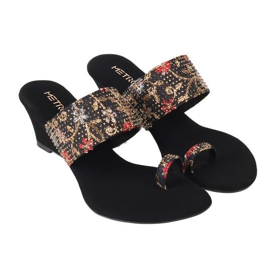 Women Black Ethnic Slip Ons