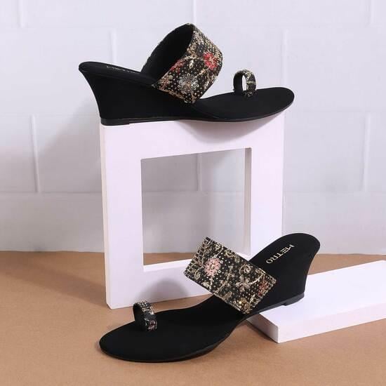 Women Black Ethnic Slip Ons