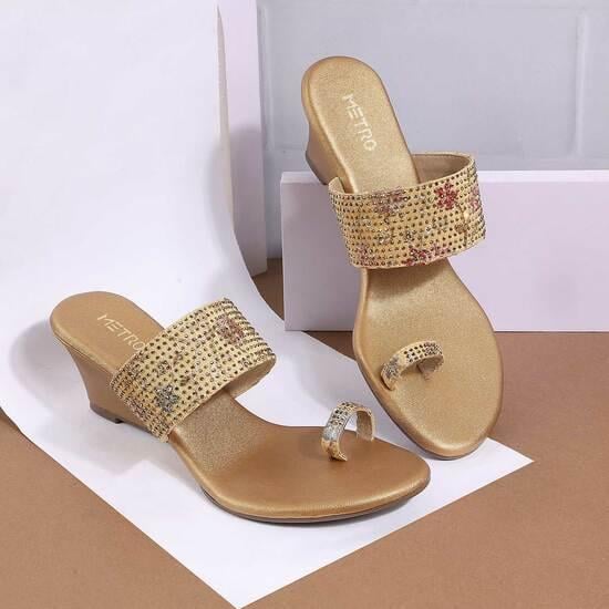 Women Antic-gold Ethnic Slip Ons