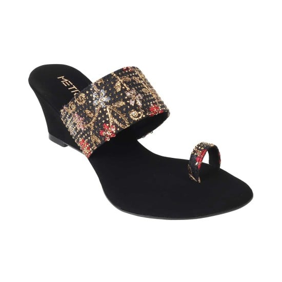 Women Black Ethnic Slip Ons
