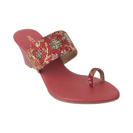 Women Maroon Ethnic Slip Ons